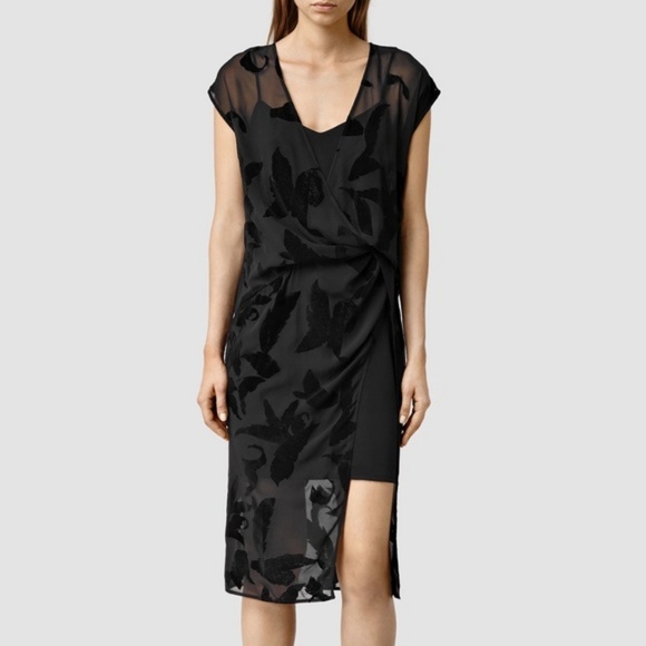ALLSAINTS Kelso Lux Riviera Foral Mesh Slit Dress - Picture 2 of 6